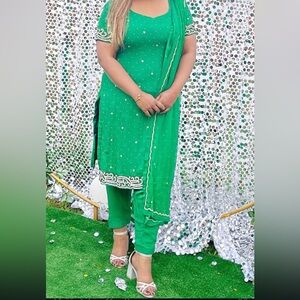 Green silver heavy stone work Embellished Traditional Outfit